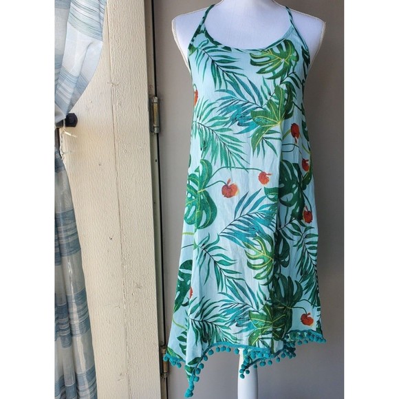 NWT RR Hawaii Resort Swimsuit Cover-Up Womens S/M Green White Cherry Print - Picture 1 of 12